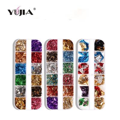 China Hot Selling 12 Grids Nail Art DIY Strip Box Nail Foil Broken Foil Silver Foil Silver Foil Double Sided Jewelry for sale