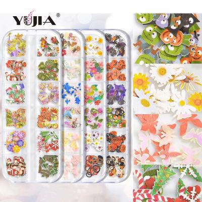 China Halloween Christmas Bright Flame Manicure Colored Wood Paste Flowers Long Strip Nail Art DIY Nail Box Wood Nail Paste Butterfly Chip Small Ch for sale