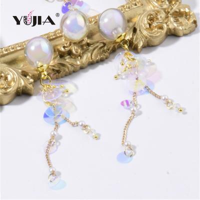 China New Fantasy Nail Art DIY Crystal Ball Sequin Colorful Tassel Chain Mermaid Pearl Nail Dangle Decoration for sale