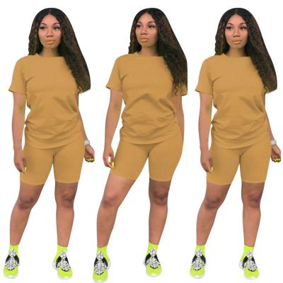 China QUICK DRY Solid Color 2pcs Summer Gear Biker Shorts Women Plus Size Two Piece Cropped Sets For 2021 for sale