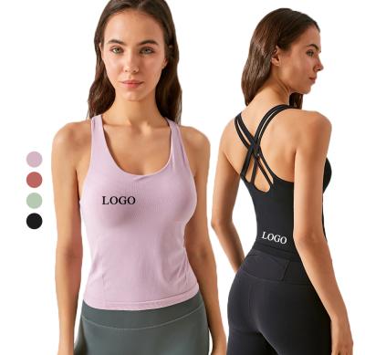 China New Hot Selling Custom Made Women's Antibacterial Solid Color Scoop Neck Base Tank Tops With Pads for sale