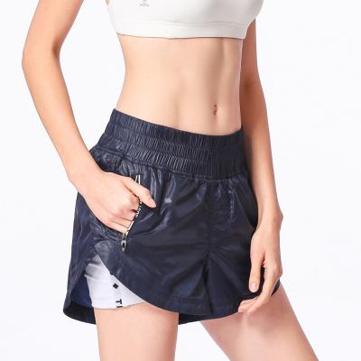 China New Spring Yoga Shorts Anti-failure Breathable Leather Cloth High Waist Fitness Running Sports Shorts Women for sale