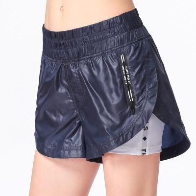 China Sustainable High Waisted Metallic Spandex Shorts Women 2 In 1 Running Shorts for sale