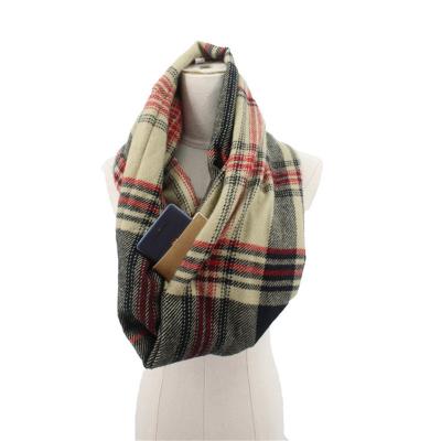 China Fashion CLIMAT Plaid Winter Scarf With Pocket Travel Warm Women&Man Convertible Wrap With Secret Hidden Zipper Pocket for sale