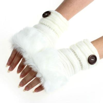 China CLIMATE Women Girl Gloves Winter Simple Warm Fingerless Female Blend Knitted Crochet Gloves Wool Mittens Wrist Gloves Faux Rabbit Fur for sale