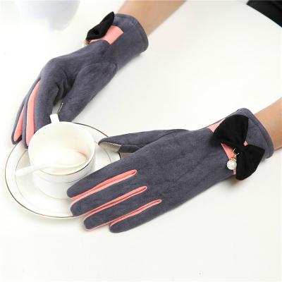 China CLIMATE Winter Bow Wool Gloves Women's Single Mittens Gloves Fashion Opening Design Ladies Gloves New Stylish for sale