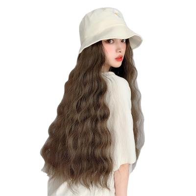 China The image CLIMATE fisherman's wig and hat integrated fashion women's summer fashionable straw hat with long curly hair for sale