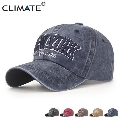 China Fashion Retro CLIMATE New York Baseball Cap Sports Washed Hat Caps Logo Cool Man Mens Cap Hat New York City 3D Embroidery Baseball Cap for sale