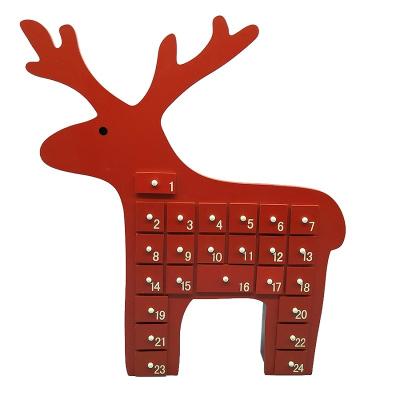 China 24 Days Simple Red Wooden Deer Decoration Christmas Advent Calendar for sale