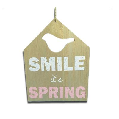 China Beautiful Simple Spring Smile Wooden Wall Plaque for sale