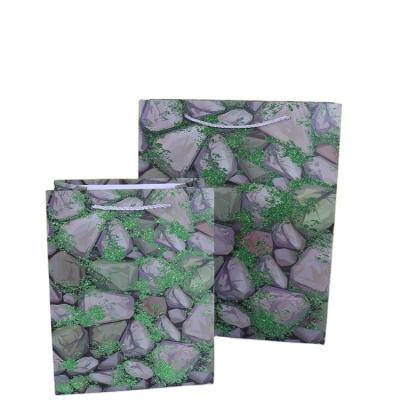 China Manufacturer Green Glitter Recycle Handmade Gift Bags Creative Design Stone Pattern Botanical Paper Bags for sale