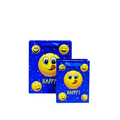 China Wholesale Recyclable KAIBO Cardboard Paper Packaging With Handles Happy Printing Gift Bag Blue Paperboard Cardboard Kids Thank You Bag for sale