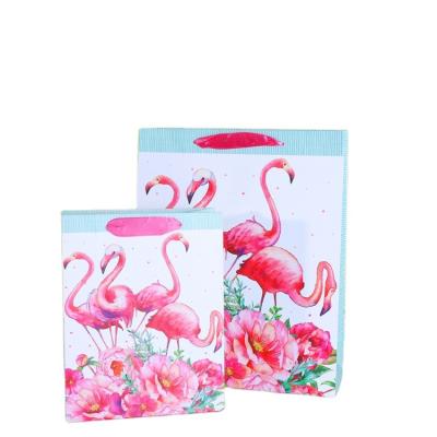 China New Handmade High Quality Flamingo Pattern Gift Bags Luxury Boutique Custom Recycled Shopping Paper Bags for sale