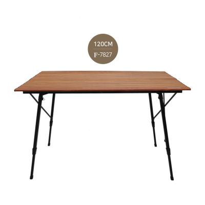 China Wholesale Compact Foldable Outdoor Aluminum Folding Roll Table Wooden Portable Folding Raising Travel Outdoor Dining Table for sale