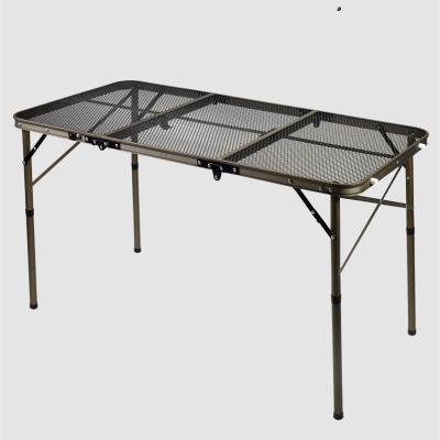 China Korean 3 Folding Table Multifunctional Folding Mesh Table Portable Picnic Barbecue Height Adjustable Aluminum Iron Frame for sale