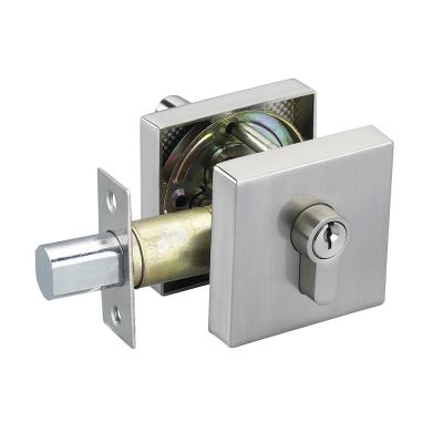 China Apartment Guangdong Satin Nickel Square Cylinder Single Deadbolt Heavy Duty Door Locks Safeties for sale