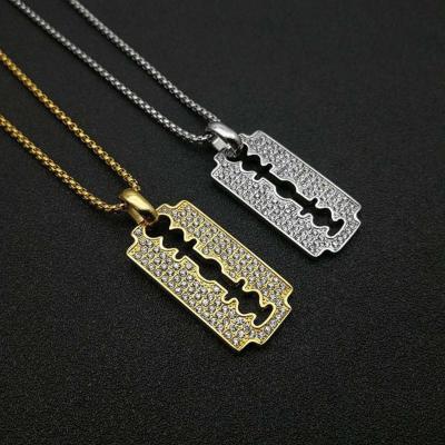 China Retro Fashion Hiphop Vintage Punk Jewelry Iced Out Diamond Zircon Blade Stainless Steel Pendant For Men for sale