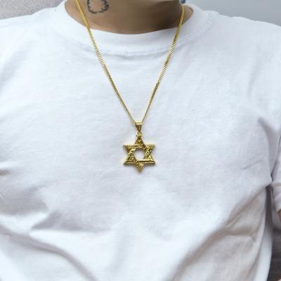 China Retro PF David Stainless Steel Hiphop Punk Jewelry Vintage Punk Hexagram Star Pendant For Men for sale