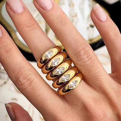 China Customized CLASSIC Stackable Custom 18K Stainless Steel Diamond Gold Cubic Zirconia Ring Set For Women for sale