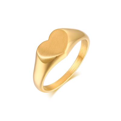 China FASHIONABLE Wholesale Personalized Stainless Steel Finger Ring 18K Gold Plated Heart Seal Ring For Girls for sale