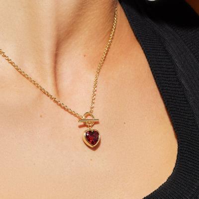 China Fashion Women's Red Zirconia Ruby Gemstone Pendant Necklace Jeweler 14K Gold TRENDY Luxury Heart-shape for sale