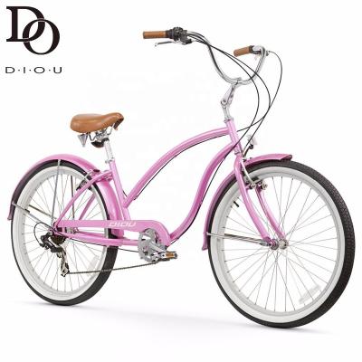 China 26inch Women's 6 Speed ​​Beach Cruiser Bike Steel Frame Beach Bicycle for sale