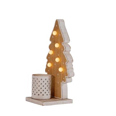 China Unique Wholesale Wooden Pine Tree Shaped Lighting With Hollow Iron Basket Christmas Decoration Supplies for sale