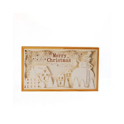 China Cartoon Picture Frame Christmas Lighting Box Decoration Luxury Wooden Rectangular Indoor Illuminated Christmas for sale