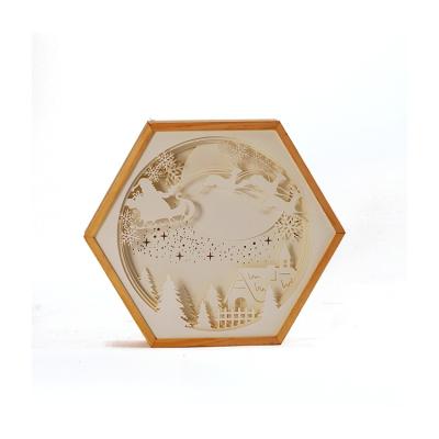 China Christmas Luxury Wooden Hexagonal Light Box Picture Frame Cartoon Indoor Light Decoration for sale