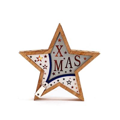 China 2021 Unique Wooden Blue Five-pointed Christmas Light Box Indoor Lighting Star Christmas Ornament for sale