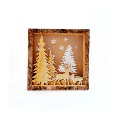 China 2021 Diy Craft Christmas Light Box Festival Unique Ornament Gifts Natural Wooden Christmas Decor for sale