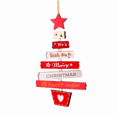 China Luxury Merry Christmas Decoration Supplies Novelty Hanging Painted Letter Christmas Tree Wooden Pendant Home Ornament for sale