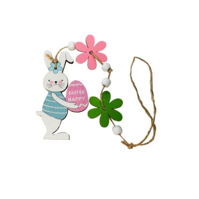 China Luxury Easter Egg Decorations Rabbit Double Wooden Pendant Wooden Pendant Hanging for sale