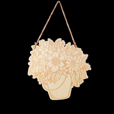 China DIY Print Luxury Unfinished Spring Wooden Laser Cut Laser Print Flowerpot Ornaments for sale