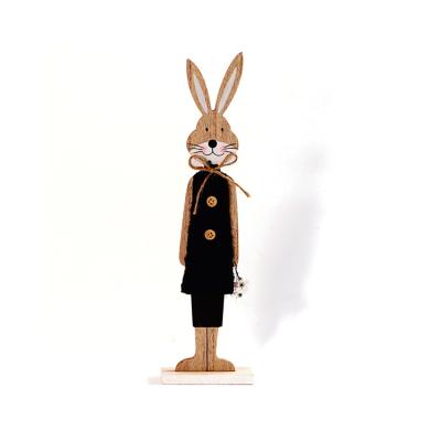 China Unique Wooden Cartoon Frohe OSTERN Table Top Bunny Holding Lily Ornaments Indoor Easter Decor Supplies for sale