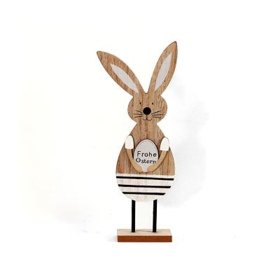 China Wholesale Decor Frohe Ostern Easter Wooden Bunny With Egg Decoration Supplies Indoor Cartoon Table Tops for sale