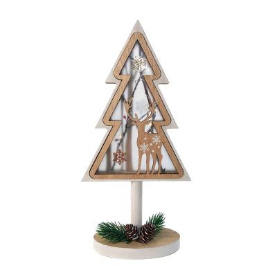 China Wholesales Christmas Tree Shape Luxury Wooden Color Customized Table Decoration With Led Light for sale