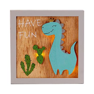 China Europe Handcrafts Cartoon Dinosaur and Bear Wooden Hoof Wall Sign Crafts Home Lighting Decorations for sale