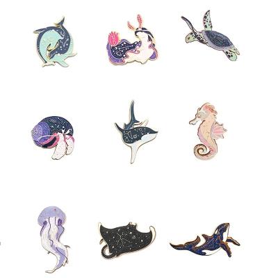 China Europe Design Cute Animal Colorful Metal Art Pantone Metal Plating Turtle Translucent Enamel Pin Whale Dolphin for sale