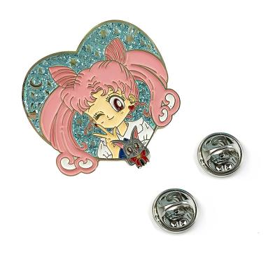 China Europe No Minimum Metal Badge Manufacture Gold Plated Glitter Anime Cartoon Hard Enamel Pin Soft Lapel Pin Custom Enamel Pin for sale