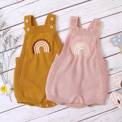 China 100% cotton rainbow knitted baby jumpsuit triangle romper girl knitted romper jumpsuit baby for sale