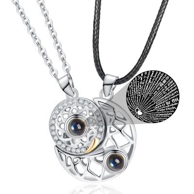 China Wholesale Fashion Sun and Moon Magnetic Couple Necklace Projection Wedding Anniversary Pendant Valentine Gifts for sale