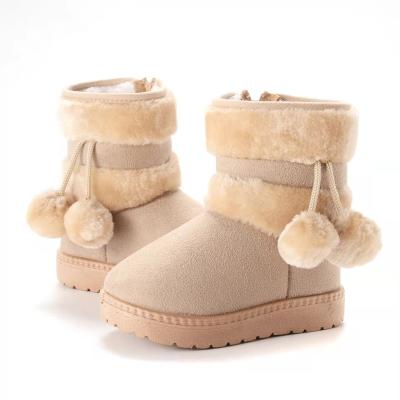 China Anti-Smell Girls Boots Boots Kids EVA Winter Leather Plush Waterproof Cowhide Girls Shoes for sale