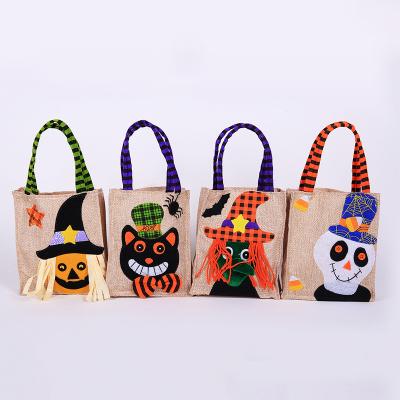 China Canvas Halloween Party Goodie Bag Trick or Treat Bag Popular Halloween Candy Bag for Kids Favor Bags with Handle for sale