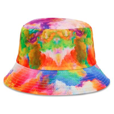 China Sunscreen 48 Color Print Outdoor Fisherman's Sunscreen Bucket Tie Dyed Outdoor Graffiti Bucket Double Sided Basin Hat for sale