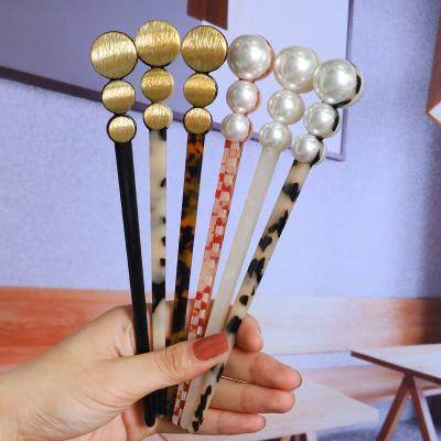 China Material Friendly Women Cut Stick For Hair Accessories Beads Traditional Chinese Hair Pin Metal Acetate for sale