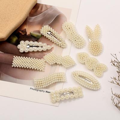 China Fashion Hair Clip INS Pearl Hairpins Ribbon Material Metal Alloy Princess Friendly Hair Pins for sale