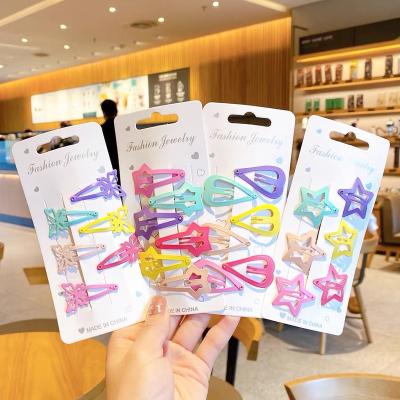 China High Quality 6pcs Star Children's Hair Clip Snap Hair Clips Korean Central Institute of Statistics Metal Set Children's Hair Clip With Card for sale