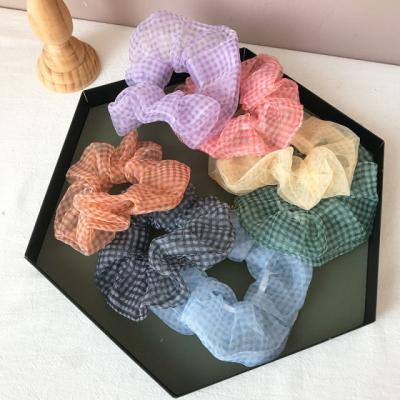 China Barato Trendy Hot Selling Cheap Fashion Sheer Plaid Organza Hair Bands Scrunchies Love Hair Ties for sale