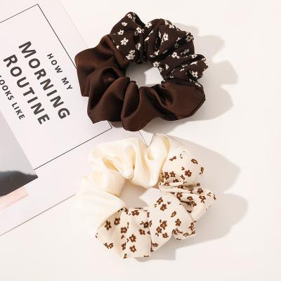 China Custom Made Soft Floral Hair Scrunchies Fashion Satin Hair Scrunchies High Quality Elastic Band Scrunchies for sale